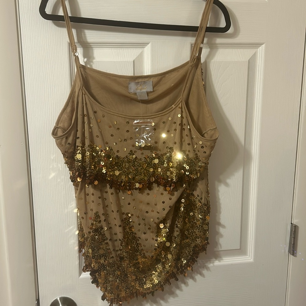 Tank top with gold sequins